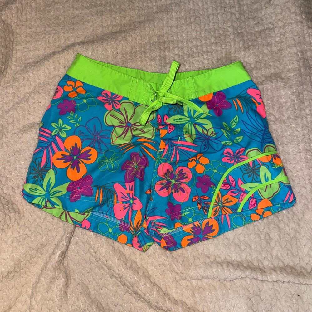 Panama Jack Teal and Lime Floral Swim Shorts